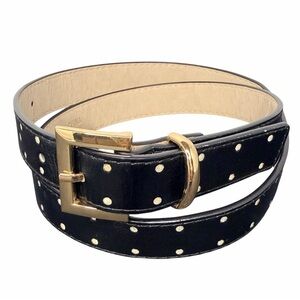 Vintage Anne Klein Black Leather Belt Gold Studded 90s Y2K Medium NWT